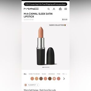 MAC sleek Satin Lipstick **color Fleshpot. Brand new in box.